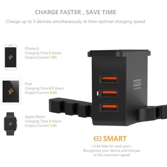 Headphone Stand with USB Charger Under Desk Headset Holder Mount with 3 Port USB - Picture 2 of 6